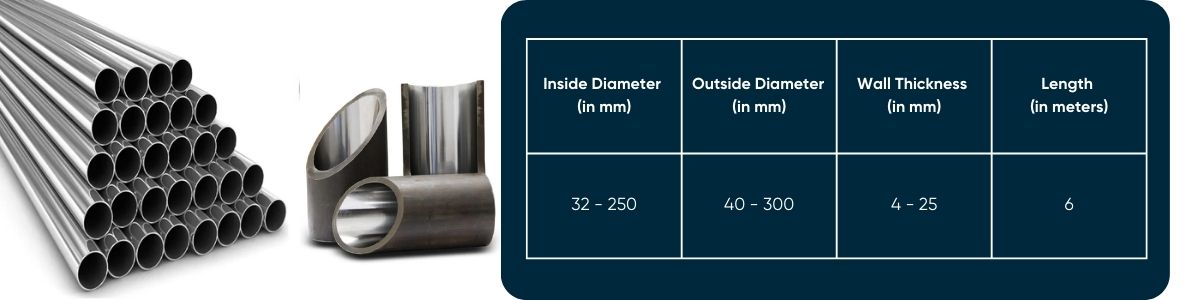 Sizes of honed tube